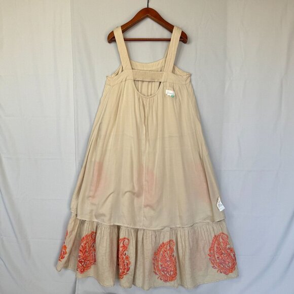 Anthropologie Felicity Light Tan Orange Embroidered Paisley Maxi Dress Size 2X - Picture 14 of 17